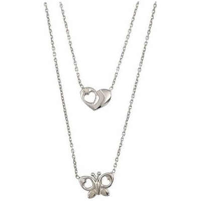 Infinity Silver Stříbrný náhrdelník kaskáda srdce motýl 8006343
