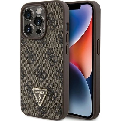 GUESS Кейс Guess GUHCP15XP4TDPW за iPhone 15 Pro Max 6.7"", кафяв / кафяв, твърд, Leather 4G Triangle Strass (KXG0075312)