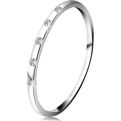 Šperky Eshop prsten v bílém zlatě pět drobných čirých diamantů tenký kroužek BT181.01