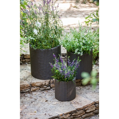 Keter S + M + L Cylinder Planter ratan Sada 3ks hnedá