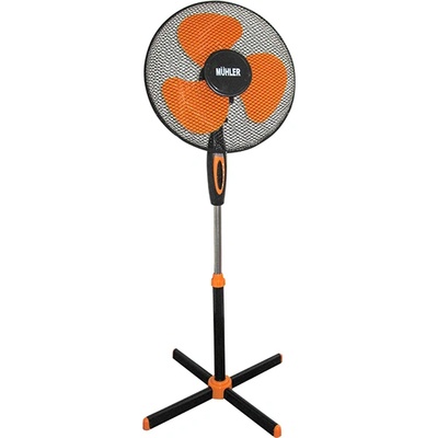 Muhler Вентилатор на стойка 16''Muhler FM-5070, Мощност 40W, Механично управление, 3 скорости, 3 PP перки, Осцилация, Черен с оранжев (KT-90300102)