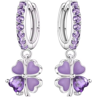 GRACE Silver Jewellery Stříbrné visací náušnice Čtyřlístek pro štěstí - stříbro 925/1000 E-OTE4146/396 Fialová