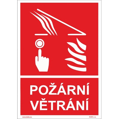 DUKO POŽÁRNÍ VĚTRÁNÍ se symbolem a textem Formát: 148 x 210 mm, Materiál: samolepící vinylová fólie