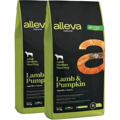 Alleva NATURAL кучешка агне и тиква възрастен среден/макси 2 x 12 кг