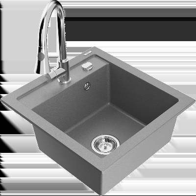 Vito 1-камерна гранитна мивка с кухненски смесител Elia, сив - 6503-71-670101-00 (6503-71-670101-00)
