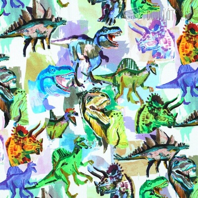 Úplet French Terry počesaný s dinosaurami, digitálna tlač