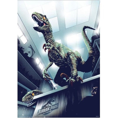 FaNaTtik | Jurassic Park - Art Print (30th Anniversary) Hiding in Kitchen (Limited Edition) 42 x 30 cm