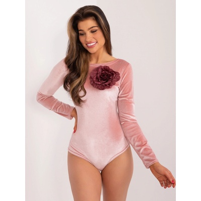 Basic velurové body s květinovou broží lk-bo-509557.83-light pink