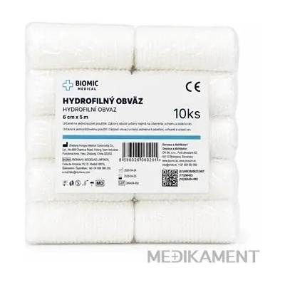 BIOMIC Obväz hydrofilný 6 cm x 5 m nesterilný 10 ks