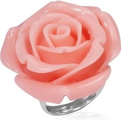Šperky eshop prsten z oceli růžový rozkvetlý květ z pryskyřice B5.03