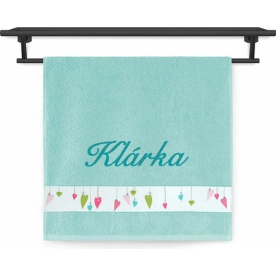 Povlečení Plus ručník se jménem na přání 50 x 100 cm barevná srdíčka mint