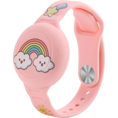 HQWear Силиконов калъф за гривна AirTag за деца - розов с дъга (WAT-46RT)