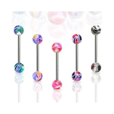 Šperky eshop piercing do jazyka barevná mramorová kulička W44.38 Bílá Černá