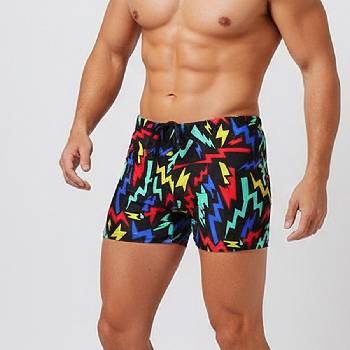 Мъжки бански-боксер с червени, жълти, сини и зелени фигури