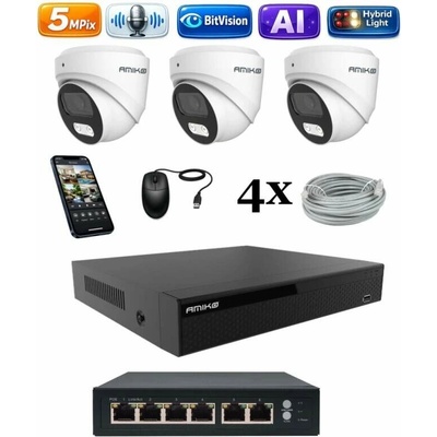 Amiko IP 3 kamerový set so switchom Ai Dl Dome 1500K3V2