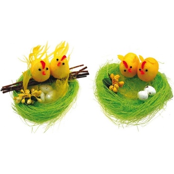 Hnízdo zelené s 2 kuřátky 10 cm