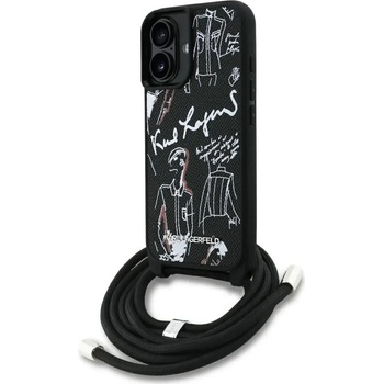 KARL LAGERFELD Калъф Karl Lagerfeld Crossbody Grained Pattern & Logo за iPhone 16 - черен (3666339467982)