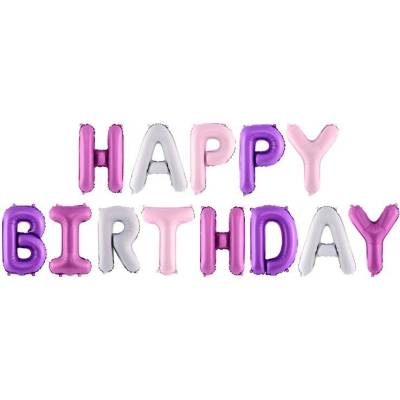 Fóliový balónek nápis Happy Birthday růžovo fialový mix