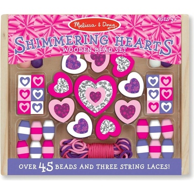 Melissa & Doug Drevené korálky na navliekanie Srdiečka a iné