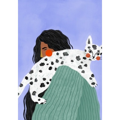 Plagát, Obraz - Woman and Spotted Cat, Bea Muller, 26.7 × 40 cm
