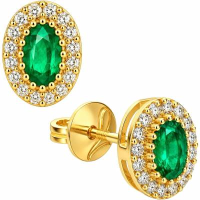 Zlaton Náušnice žluté zlato ovál pecky 0.8cm 1.7g se smaragdem 0.47ct a diamanty 0.20ct N19062603438