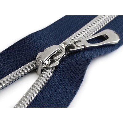 Spirálový zip No 7 délka 60 cm se stříbrnými zoubky, malé, 330 modrá tmavá