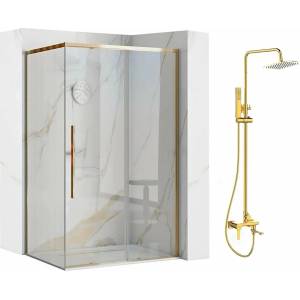 Rea Комплект душ кабина Rea Solar златна 90x120 см и душ колона Invena Glamour златна (5902557355853+AU-05-B09-V)