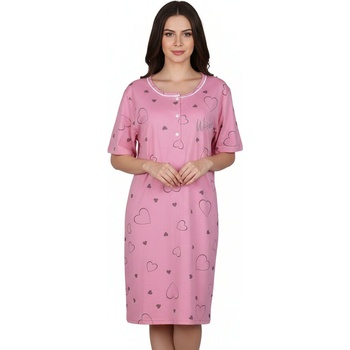 Пастелно розова макси нощница със сърца