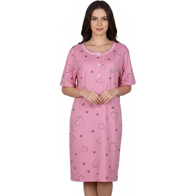 Пастелно розова макси нощница със сърца