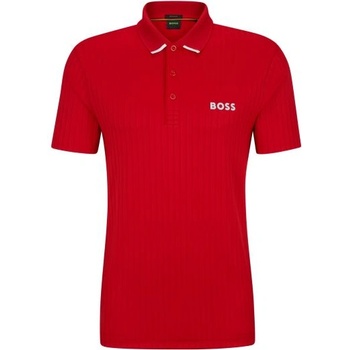 BOSS Мъжка тениска с якичка BOSS Drop-needle Polo Shirt With Contrast Logos - Червен