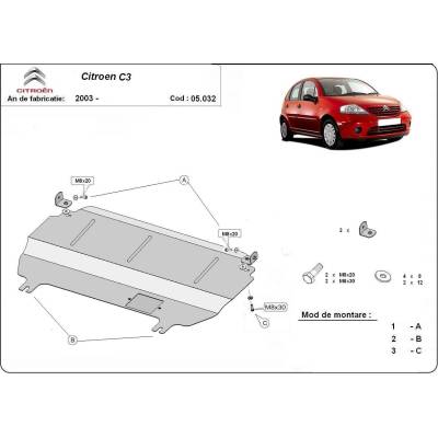 Scut Motor - Румъния Метална кора под двигател и скоростна кутия citroen c3 от 2009 (73612)