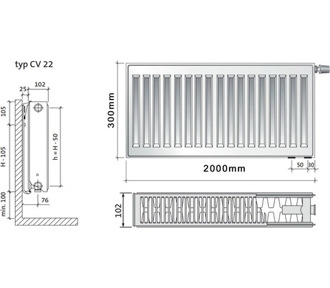 Purmo CV22 300 x 2000