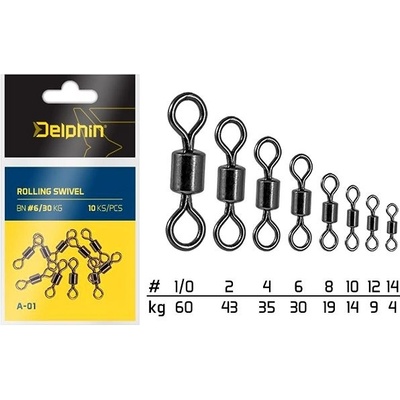 Delphin obratlíky a karabinky Rolling Swivel A-01 vel.8 19kg 10ks