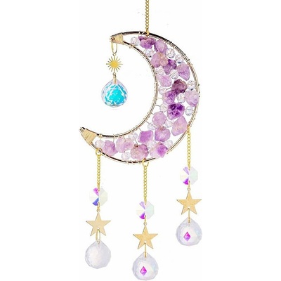 Nefertitis Feng Shui závěs s duhovými křišťály Ametystový měsíc NF42887 - cca 41 cm