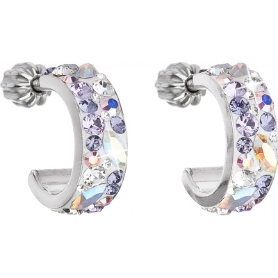 Pavona Stříbrné náušnice kruhy s krystaly Swarovski fialový půlkruh 31118.3 Violet