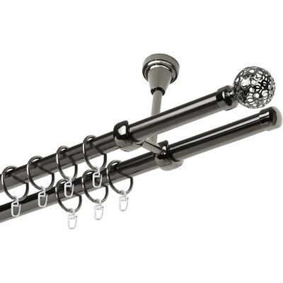 OK-GarnýžeCZ - Garnýž kovová dvouřadá 19mm Koule retro onyx 210 cm do stropu / kroužky s háčkem