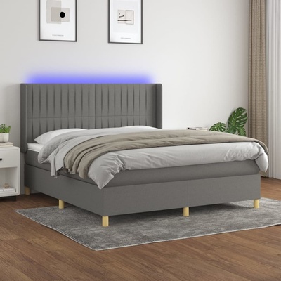 Petrashop 3139054 boxspring postel s matrací a LED tmavě šedá textil