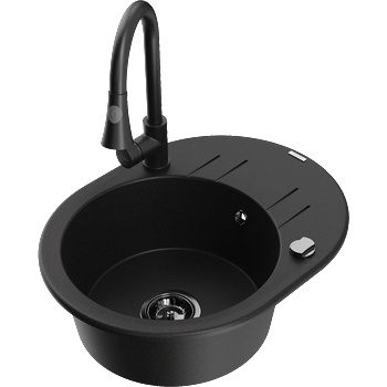 Mexen Kevin гранитна кухненска мивка с 1 отделение с отцедник и кухненски смесител Elia, черен - 6517-77-670101-70-B (6517-77-670101-70-B)