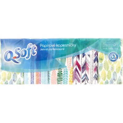 Q-Soft papírové kapesníčky jemně parfemované 3-vrstvé 10 x 10 ks