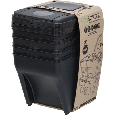 Ecosorter Stohovateľné nádoby na triedený odpad - zostava 3 x 25l, antracitová