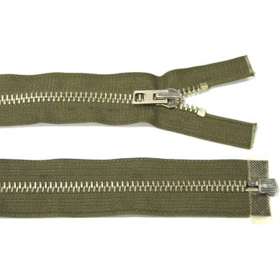 Kovový zip no.8 rozepínací 40cm khaki (stříbrné zoubky) 8mm silný zip