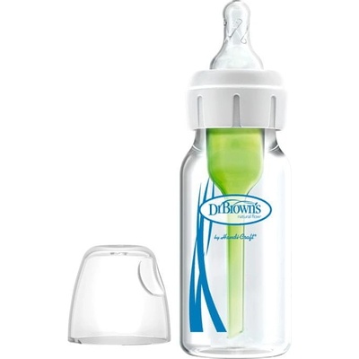 Dr Brown's options Narrow anti colic sklenená so silikónovým cumľom level1 1x1 ks biela 120 ml