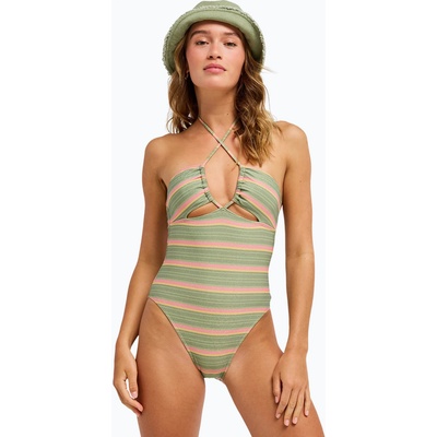 Roxy Дамски цял бански костюм ROXY Dreamer HI oil green say it with stripes