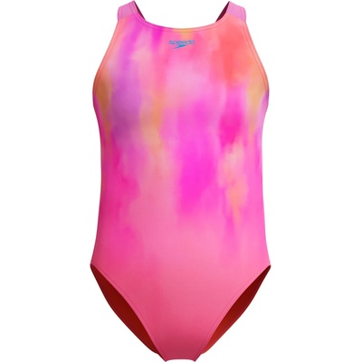 Speedo Детски бански костюм Speedo Kid's Print Pulseback One Piece Swimsuit - Pink Lemonade/Neon Violet - размер 140 (EU) (750-2742-0114)