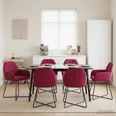 vidaXL Обедени столове 6 pcs Кадифе Виненочервен 55 x 50 x 84 см (3428387)