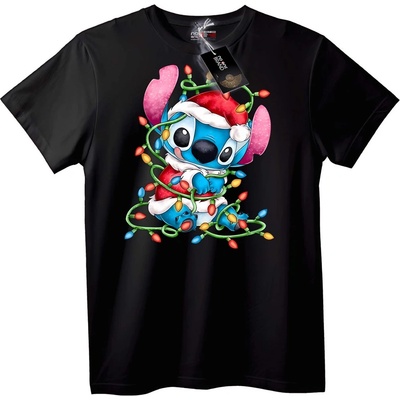 NOONEBRAND Тениска Stitch Дядо Коледа с коледни лампички - 7XL, Black