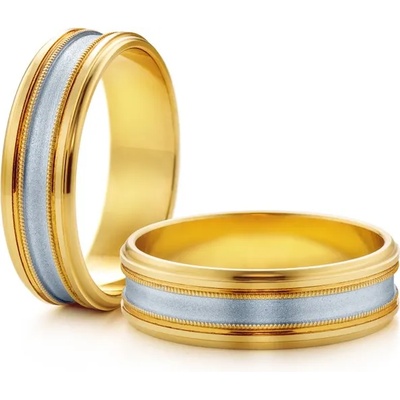 SAVICKI Сватбени халки: двуцветно злато, плоски. 6.5 мм