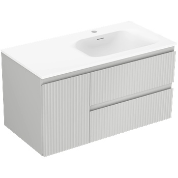 Mexen Rivel баня шкаф 90 см с мивка Vela дясна, 2S, 1D, оребрена, сив мат/бял мат - 91A23-09047-3-BBFFF62-W23P01 (91A23-09047-3-BBFFF62-W23P01)