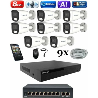 Amiko IP 8 kamerový set so switchom 4K Ultra HD 8Mpix Ai Dl Tube 1801K8V2