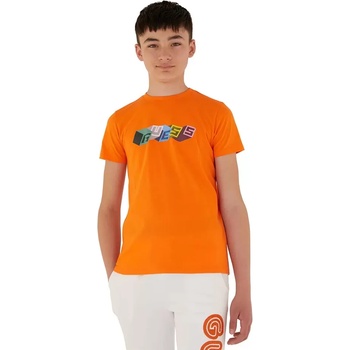 Image 1 of GUESS Tениска с къс ръкав в оранжево за момче с многоцветен надпис Guess